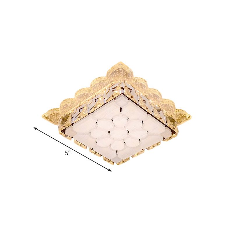 Plafonnier LED moderniste carré en cristal transparent avec abat-jour en acrylique blanc pour couloir