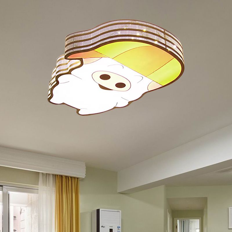 Cartoon Lovely Flush Mount Light Acrylic Metal White LED Ceiling Lamp for Game Room Kid Bedroom