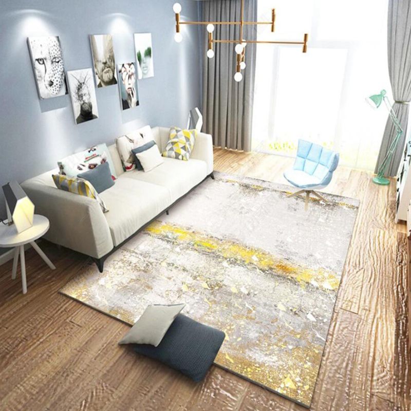 Modern Living Room Rug in Grey Abstract Oil Painting Print Rug Polyester Pet Friendly Area Rug