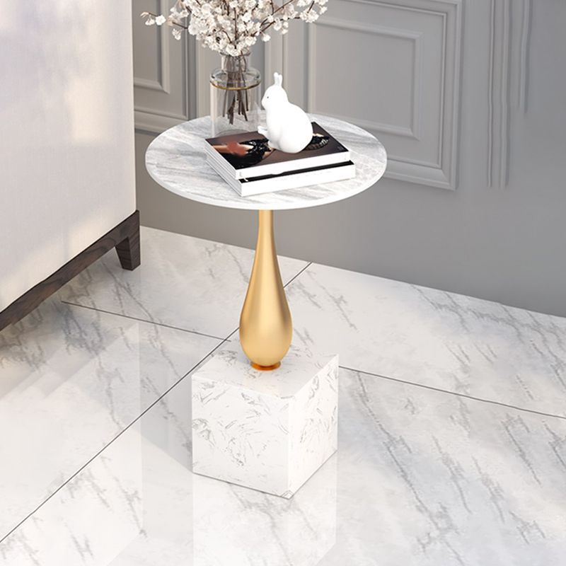 Contemporary Stone Top End Table 23.62" Tall Pedestal Side Table