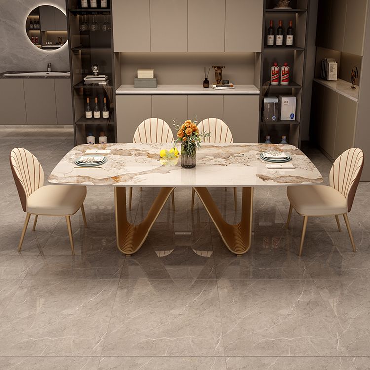 Modern Sintered Stone Dining Room Set Standard Height with Double Pedestal Base Dining Table Set