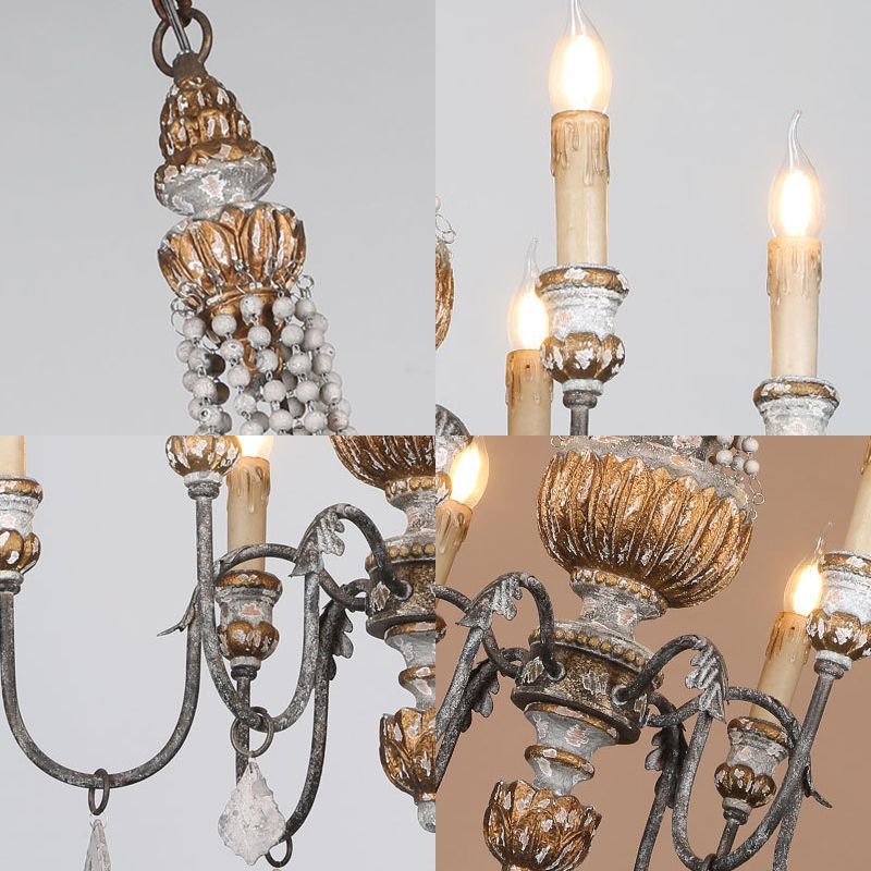 Rust Sputnik Chandelier Lamp Retro 6 Heads Metal Ceiling Pendant Light with Flat Drop for Living Room