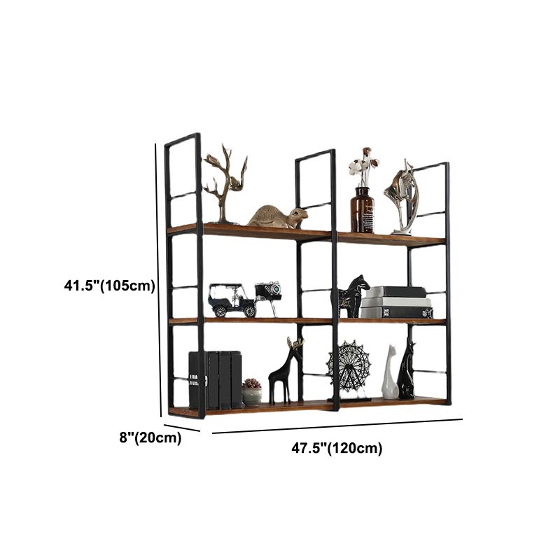 Wall Unit Industrial Bookshelf with Iron Frame Pine Wood Shelf