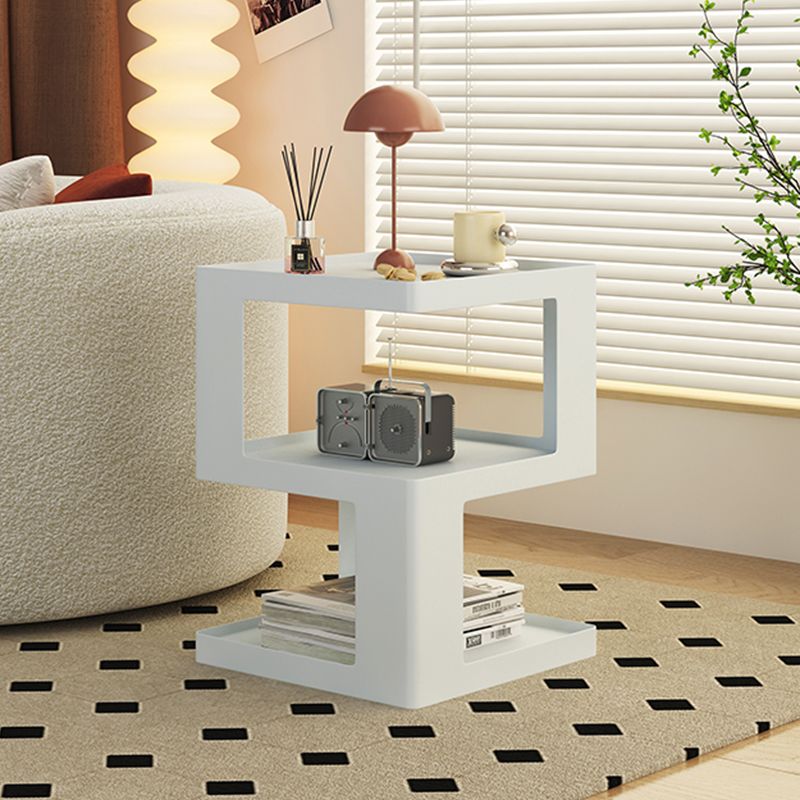 Ultra-Modern Side End Snack Table with Metal Shelves Bedroom Side Table in White