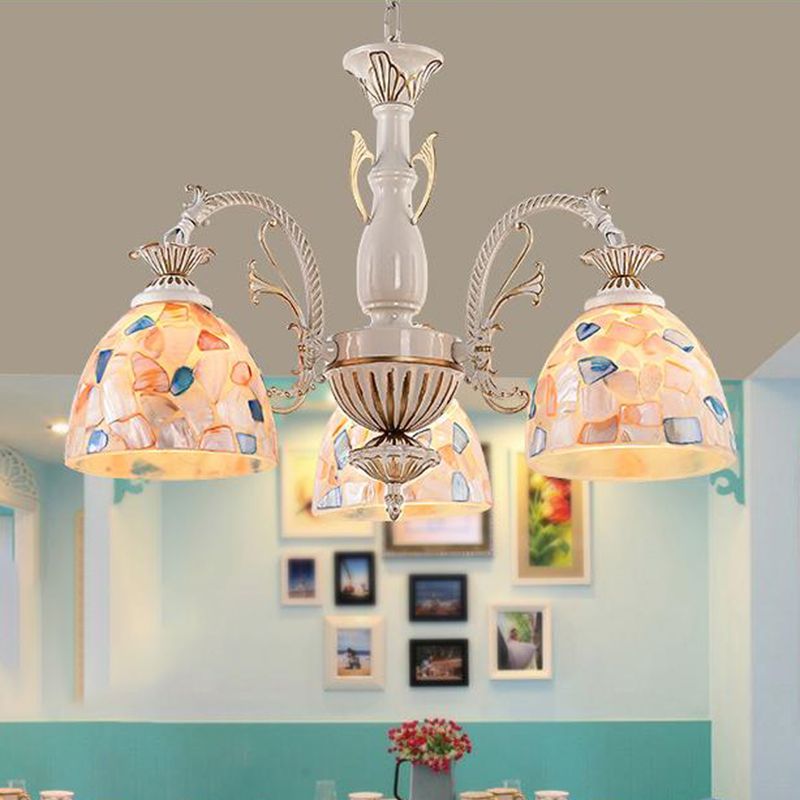 Stained Glass White and Gold Ceiling Chandelier Dome 3/5/9 Lights Tiffany Pendant Lighting