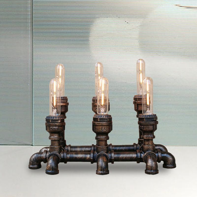 Bronze 2/3 lichten Standingslicht Industrieel Metallic Open bol Tafelverlichting met pijpontwerp voor coffeeshop