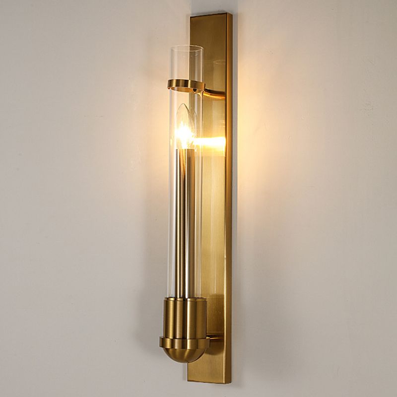 Tubular Clear Glass Wall Lighting Modernism 1 Bulb Gold Sconce Lamp Fixture for Bedroom