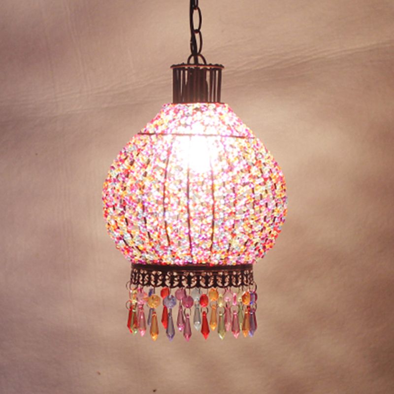 Bronze 1 Light Suspension Lamp Bohemian Metal Lantern Pendant Light Fixture for Restaurant