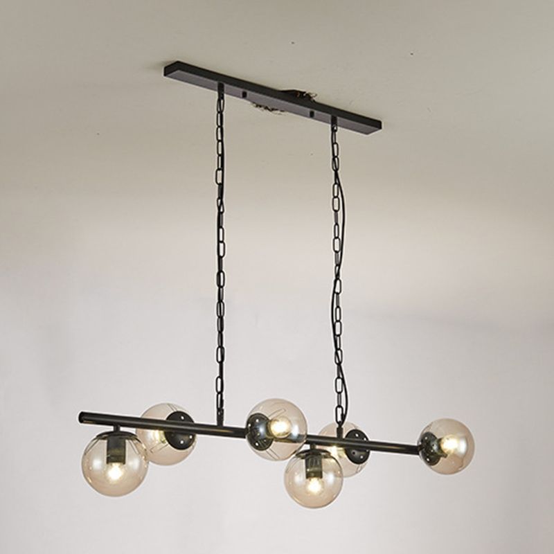 Industrial Black Island Light Globe 6 Lights Island Pendant with Glass for Dining Room