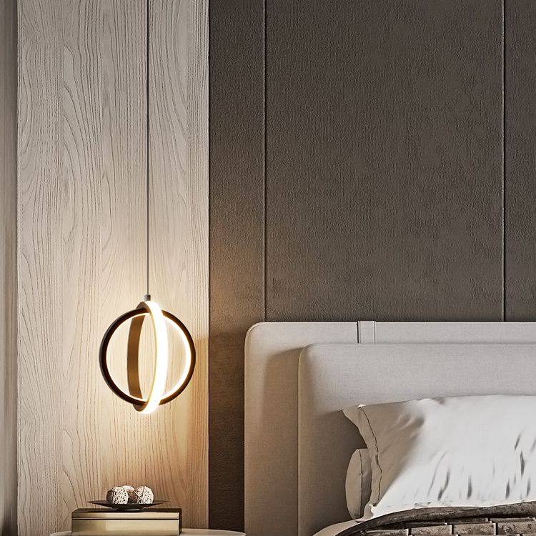 Black Simplicity Circle Hanging Light Kit Metal Luz de techo de 1 luz para dormitorio