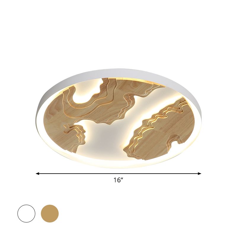 Circle Great Room Flush Mount Metal 16"/19.5"/23.5" W LED Modernism Ceiling Light Fixture with Wood Massif Design in White/Gold