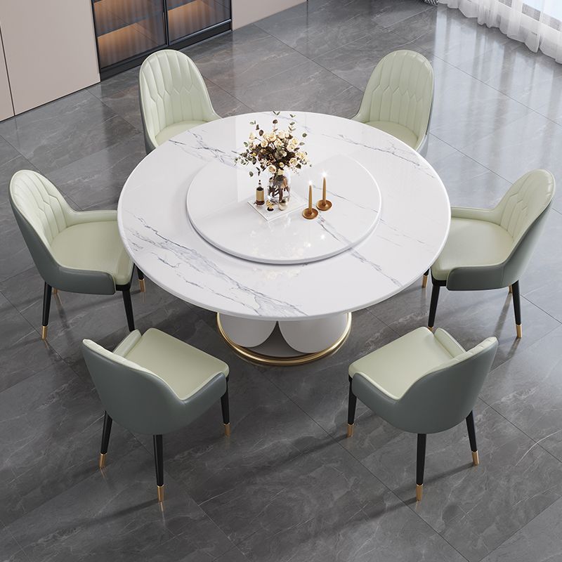 Traditional Luxury Dining Table White Round Sintered Stone Table with Pedestal Base