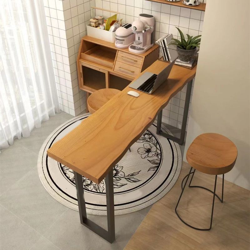 Industrial Metal Base Bar Table Black Iron Solid Wood Pub Table for Patio Use