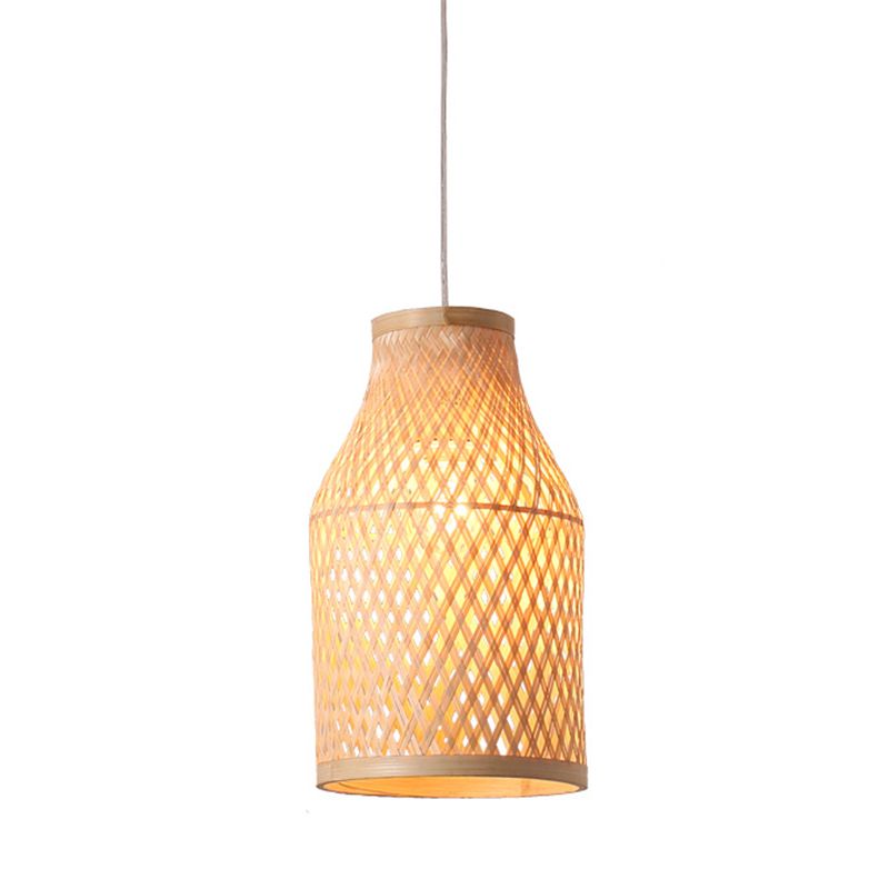 Beige Bottle Pendant Ceiling Light Modern 1 Light Bamboo Hanging Lamp Kit for Indoor