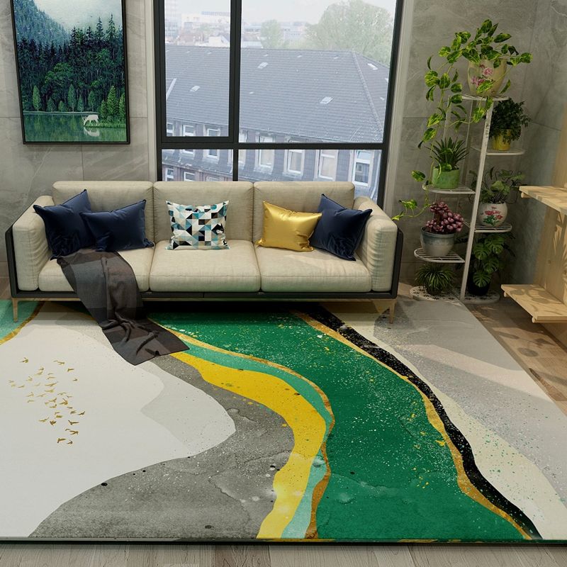Oriental Bedroom Rug Multi Color Abstract Print Carpet Polyster Easy Care Machine Washable Rug