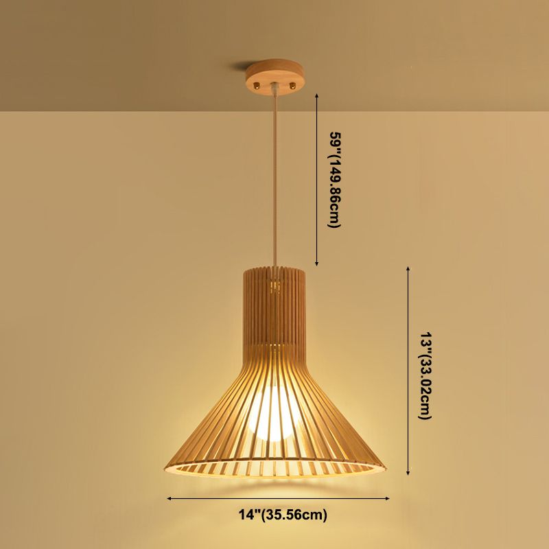 Modern Wood Pendant Lighting Fixture 1-Light Suspension Pendant Light in Natural Wood