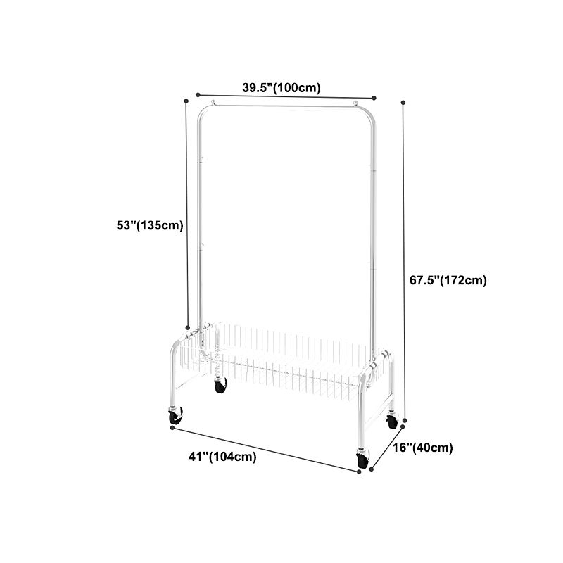 Industrial Coat Hanger Silver Metal Storage Coat Rack with Castors