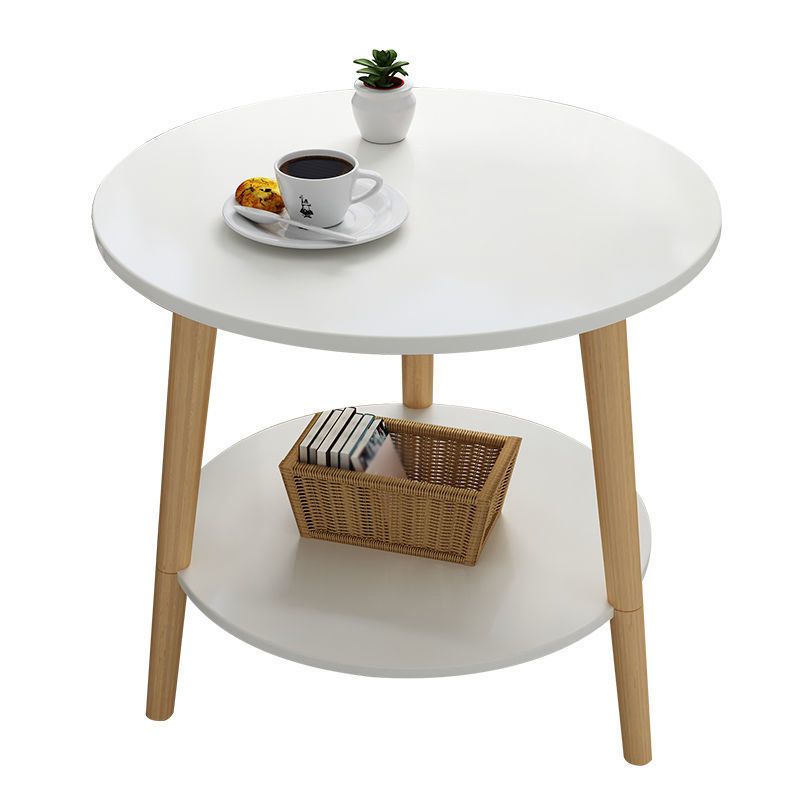 3 Legs End Table Wood White/Natural Round Side Table for Living Room
