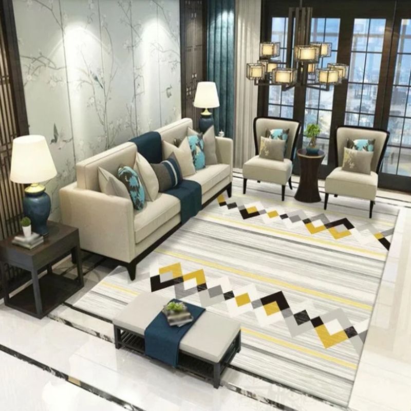 Beige Modern Rug Polyester Geometric Rug Non-Slip Backing Rug for Home Decoration