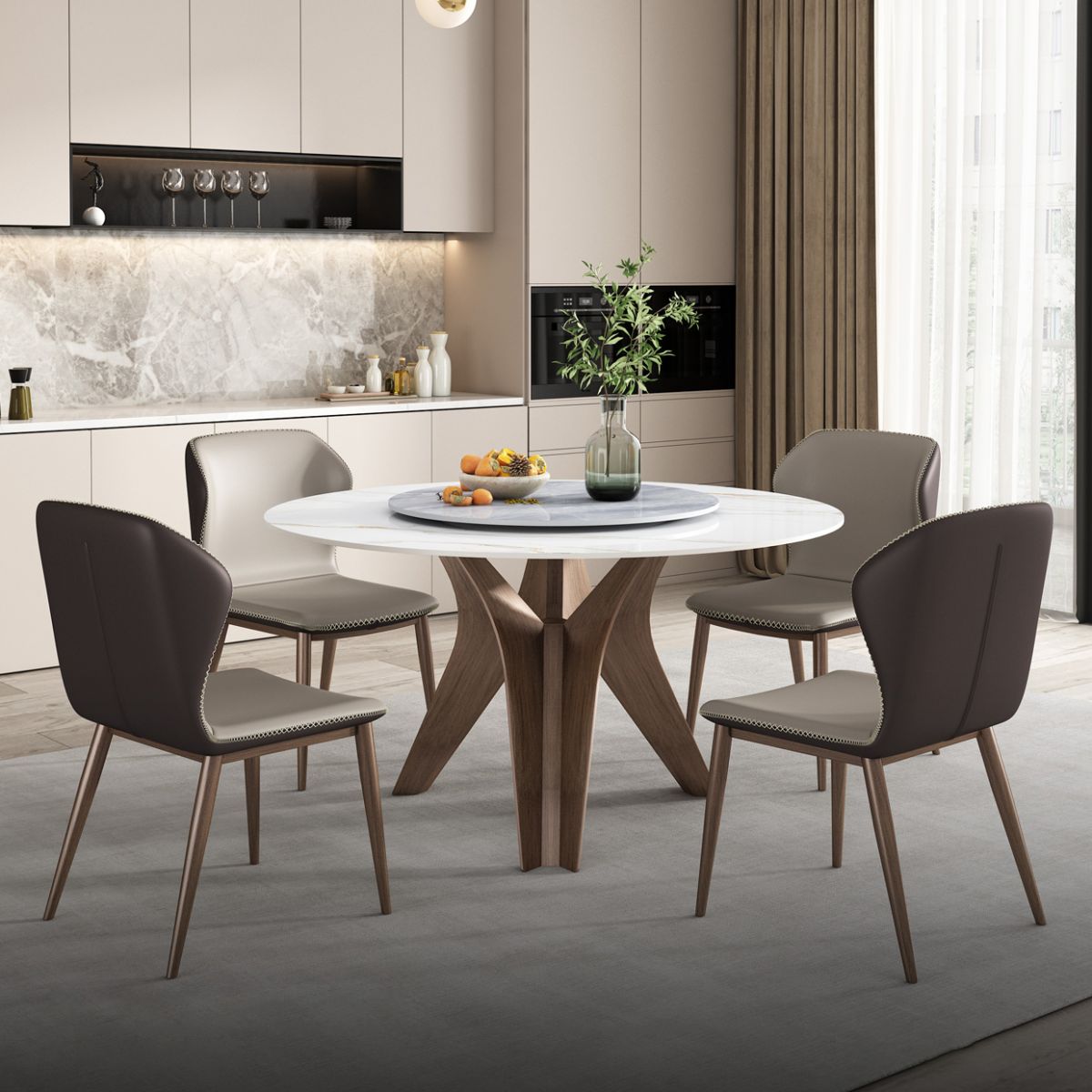 Modern Style Sintered Stone Dining Set Round 1/4/7 Pieces Dining Set for Home Use
