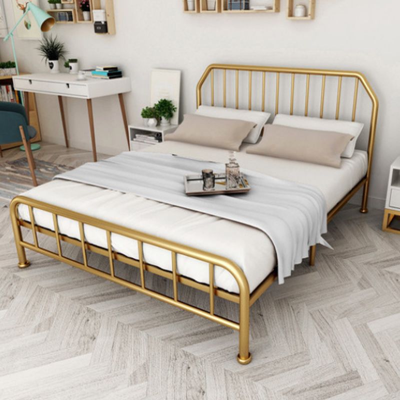 Metal Open-Frame Bed Scooped Solid Color Slat Bed with Custom Gold Leg