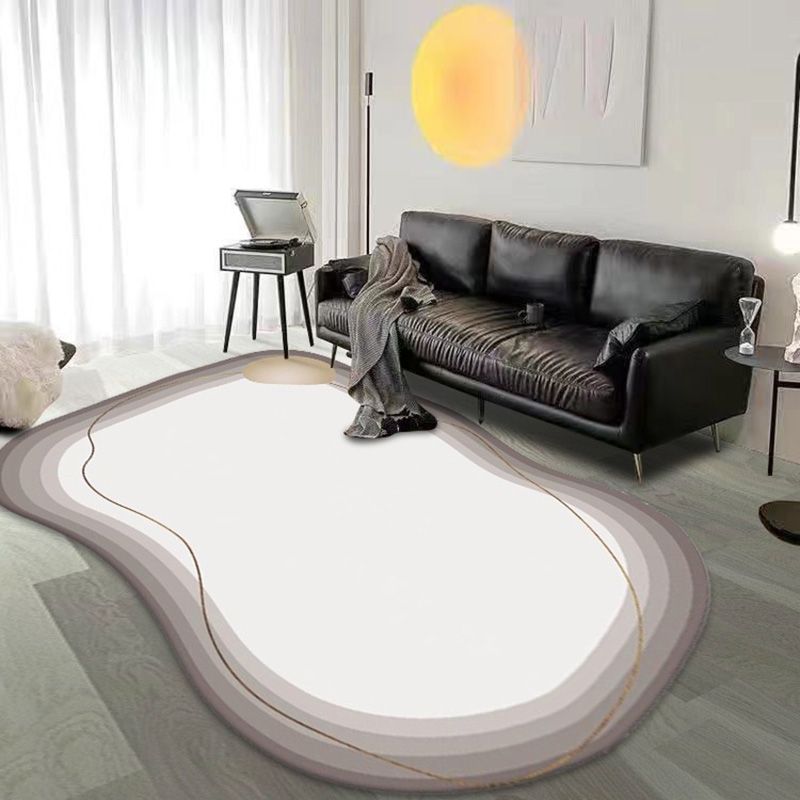 White Casual Rug Polyester Line Rug Non-Slip Backing Rug for Drawing Room