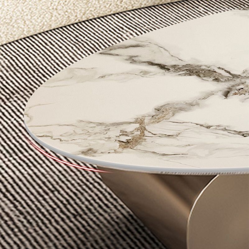 16.1" H Irregular Metal Base Round Slate Coffee Table For Living Room