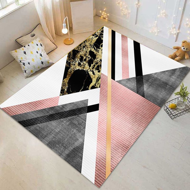 White Modern Carpet Polyester Geometric Patterns Carpet Washable Carpet for Home Decor
