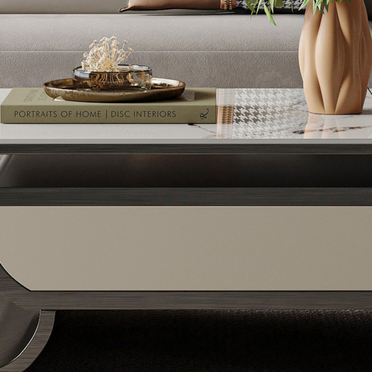 Slate Abstract Coffee Table Glam Rectangular Cocktail Table with Storage Drawer