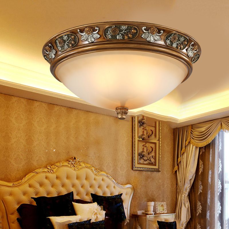 Dome Hallway Flush Ceiling Light Traditional White Glass Brown Flush Mount Light Fixture