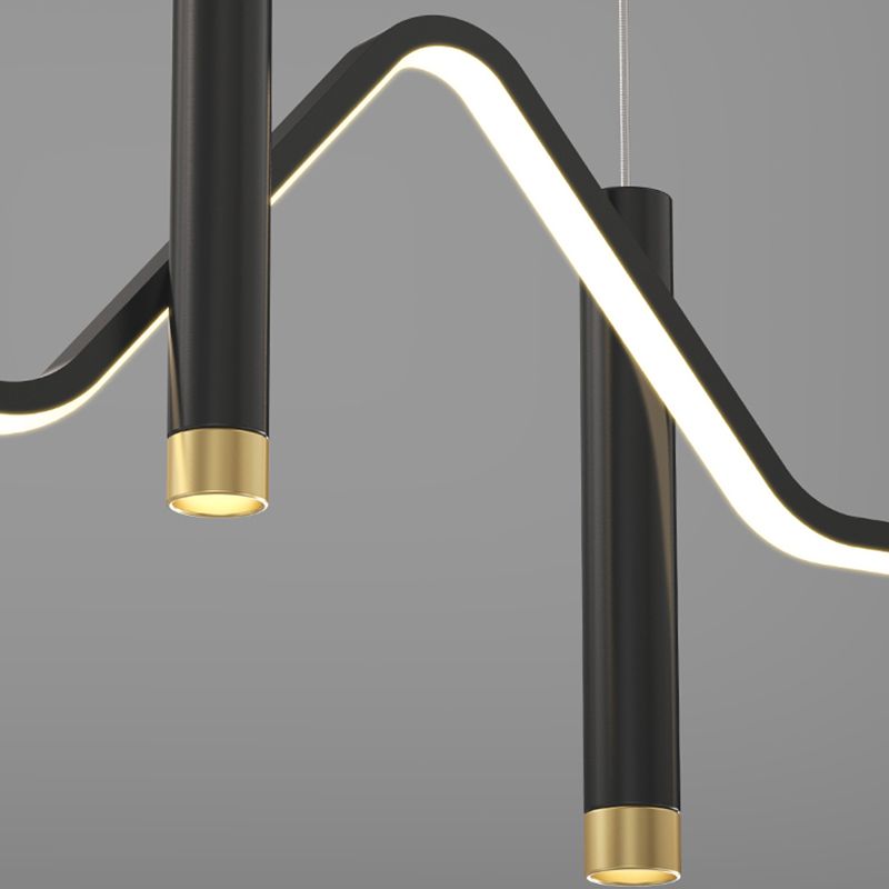 Luce a ciondolo a Linear Isola LED in ferro battuto in moderna luce gel di silice in stile di lusso in nero e oro