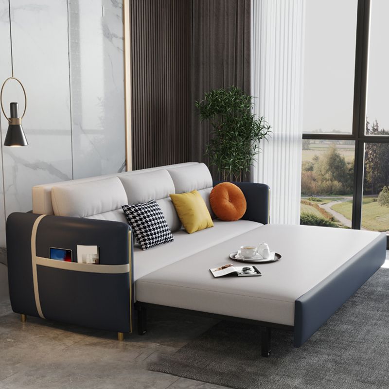 Contemporary Convertible Faux Leather Square Arm Bed Settee with Pillows