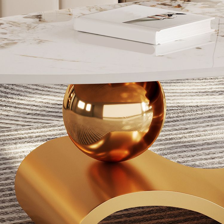 Stainless Steel Abstract Base Cocktail Table Oval Slate Top Coffee Table