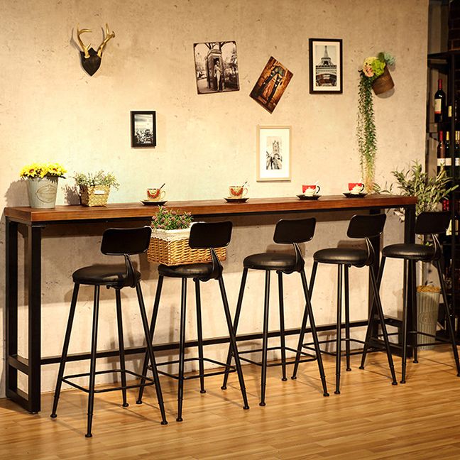 Natural Wood Top Bar Table Rectangle Industrial Footrest Indoor Bar Dining Table