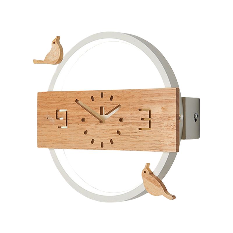 Circle Shape Wall Lighting Modern Style Wood 1 Light Sconce Lamp for Living Room
