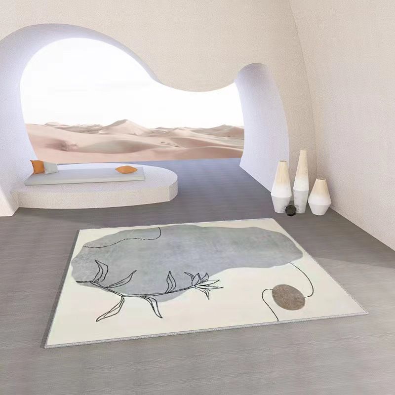 Grey Modern Rug Polyester Color Block Rug Non-Slip Backing Rug for Home Decor