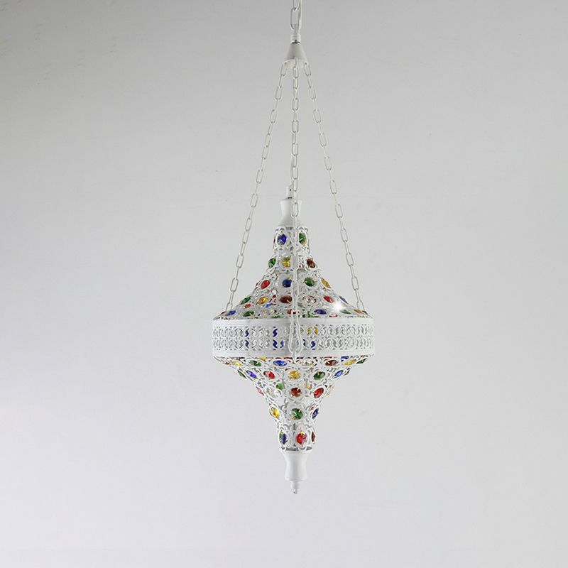 Bohemian Hollow Hanging Light 1 Bulb Metal Drop Pendant in White for Living Room
