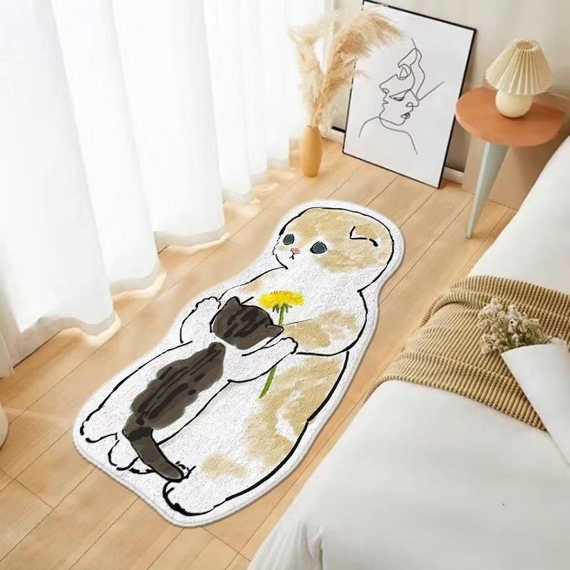 Modern Rug Polyester Cat Pattern Indoor Rug Stain Resistant Rug for Living Room