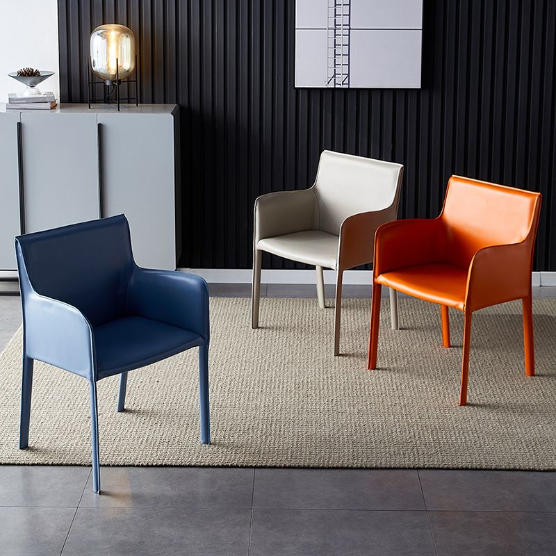 Leather Dining Armchair Upholstered Arm Single Chair with Metal Legs
