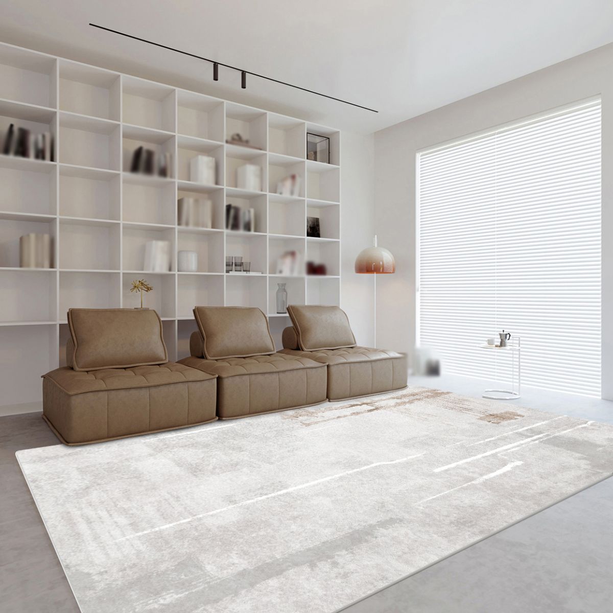 White Tone Modern Indoor Rug Polyester Color Blooming Carpet Non-Slip Backing Rug for Living Room