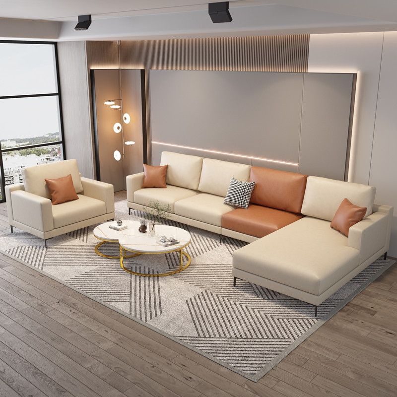 124.01" D x 62.99" W x 35.43" H Faux Leather Square Arm Sofa with Bolster Pillows