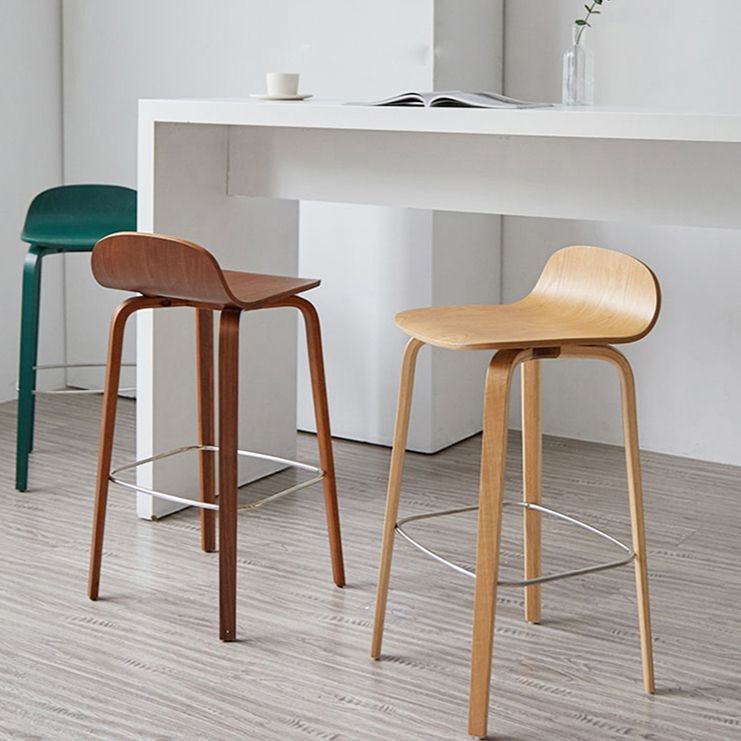 Modern Armless Backrest Counter Stool Wood Cafe Bar Stool with Wooden Seat and Pedal