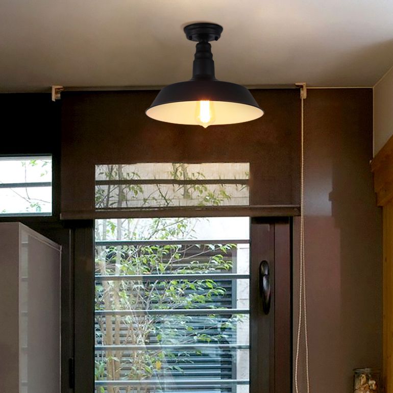 1 Light Metal Semi Flush Mount Light Fixture Industrial Barn Veranda Semi Flush Ceiling Light