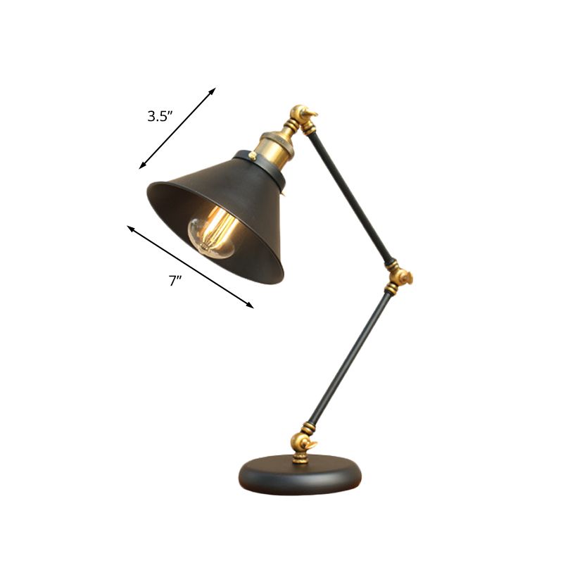 Schwarz/Gold -Finish 1 Glühbirnenschreibtisch Hellbauernhaus Metallic Swing Arm Nachttisch Lampe mit ausgestattetem Schatten