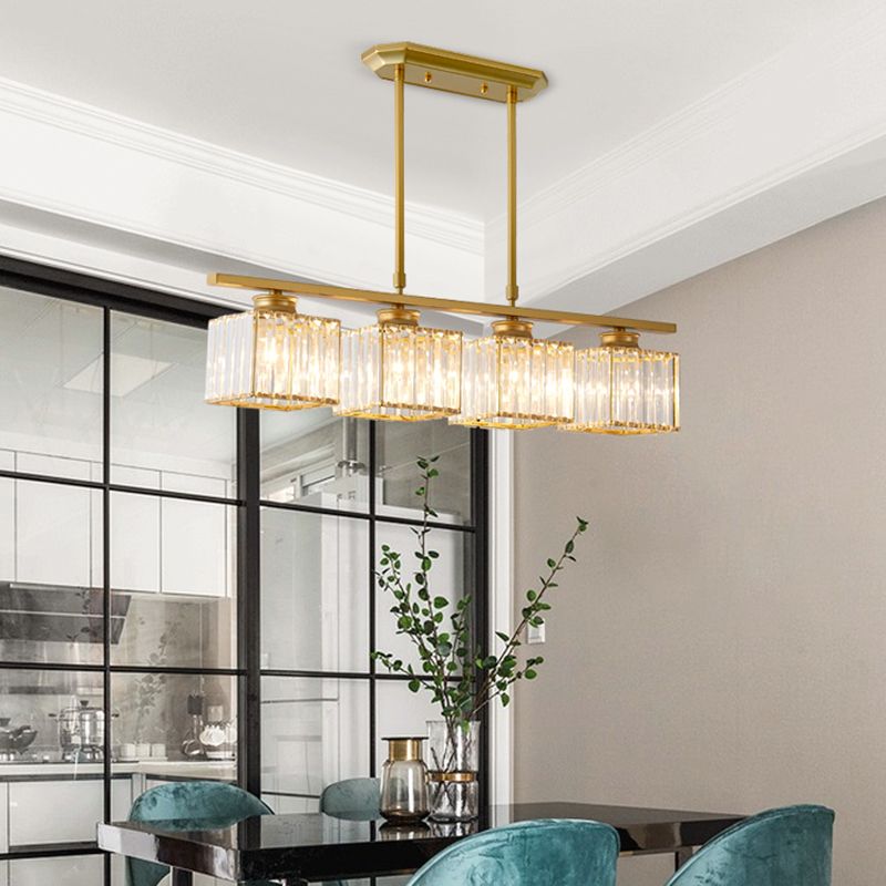 Post-Modern Island Light Fixture Gold Hanging Light with Crystal Shade for Dining Table