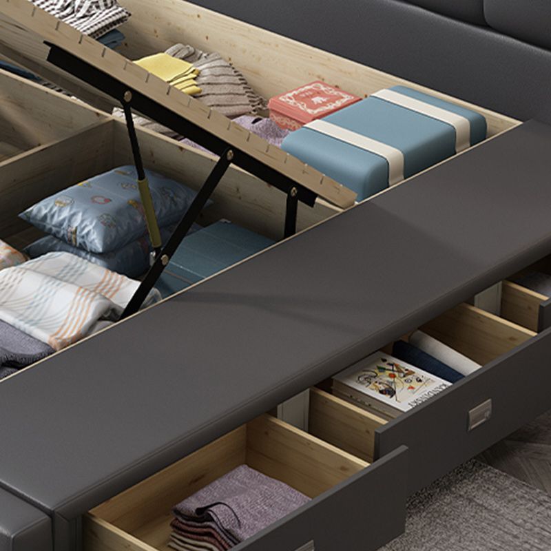 Contemporary Lift Up Storage Upholstered Headboard Solid Color Bed Frame