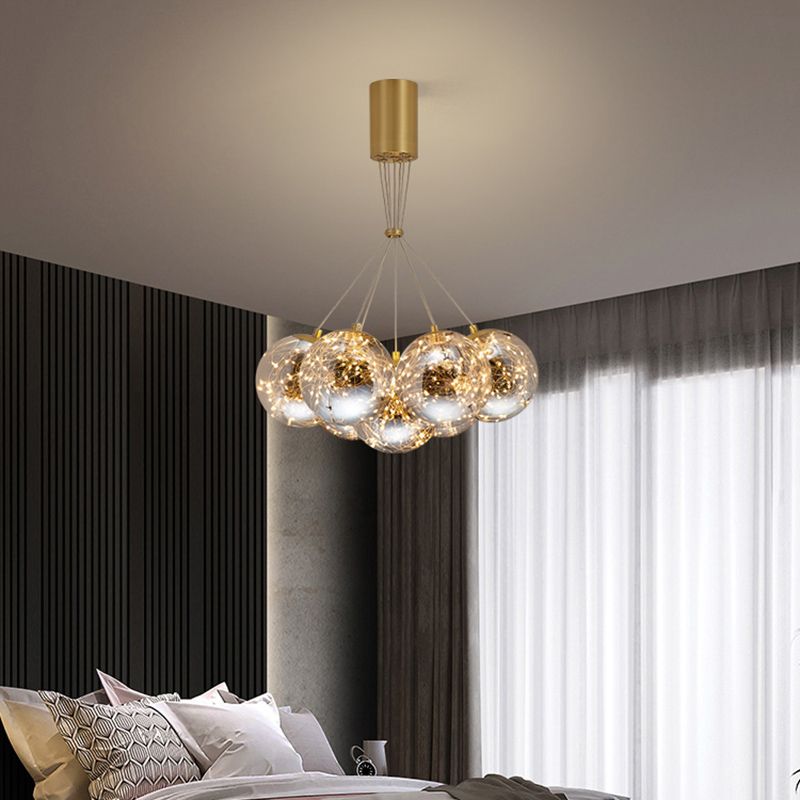 Sphere Handblown Glass LED Multi Light Pendant Modern Brass Starry Hanging Lighting