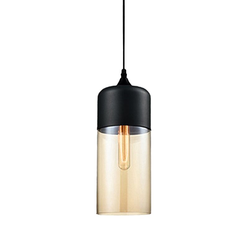 5 "/ 7" / 8 "de large tambour / cylindre / pot transparent en verre transparent pendant moderne 1 clair de suspension blanche / noir clair