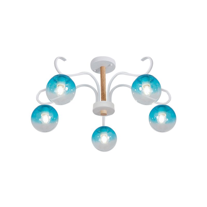 Araña de brazo de giro de la sala de estar con sombra órbita vidrio transparente azul color colgante de color azul