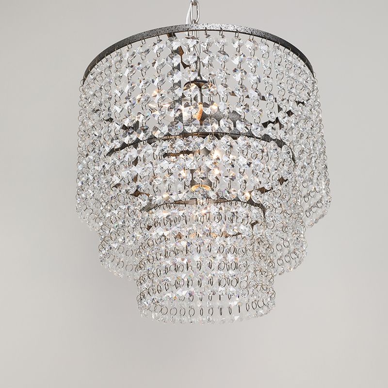 Dangling Crystal Layered Ceiling Lighting Traditional Entryway Chandelier Light Fixture in Chrome